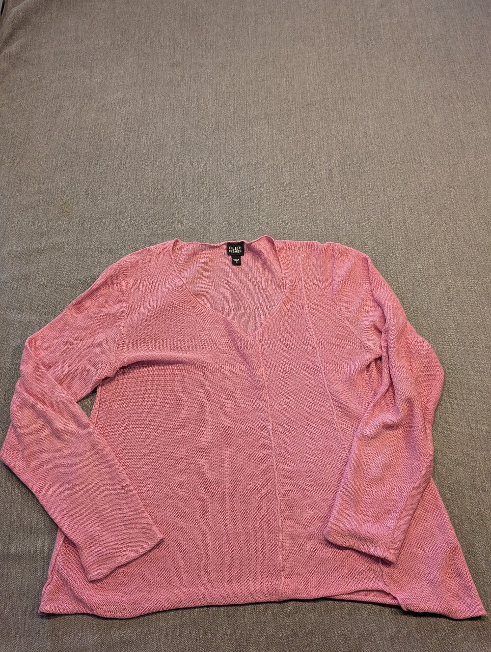 Eileen Fisher 100% Linen Long Sleeve Mesh Knit Top Size Small Pink Assymetrical